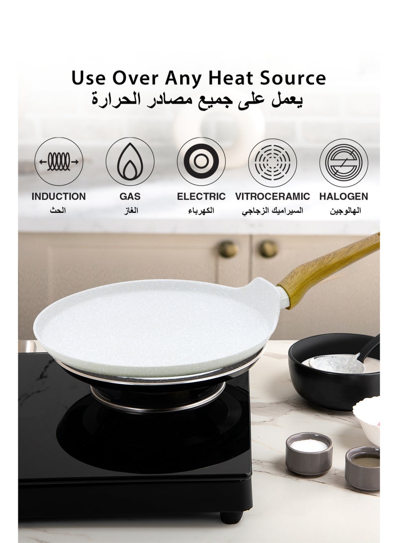 Bergner 28cm Forged Aluminum Crepe Pan Pancake Tawa with Trivet, Marble Non-Stick Coating Flat Skillet, Less Oil Use Healthy Cooking, Soft-Touch Handle, Even Heating, Induction & Gas Stove Compatible - Image 3